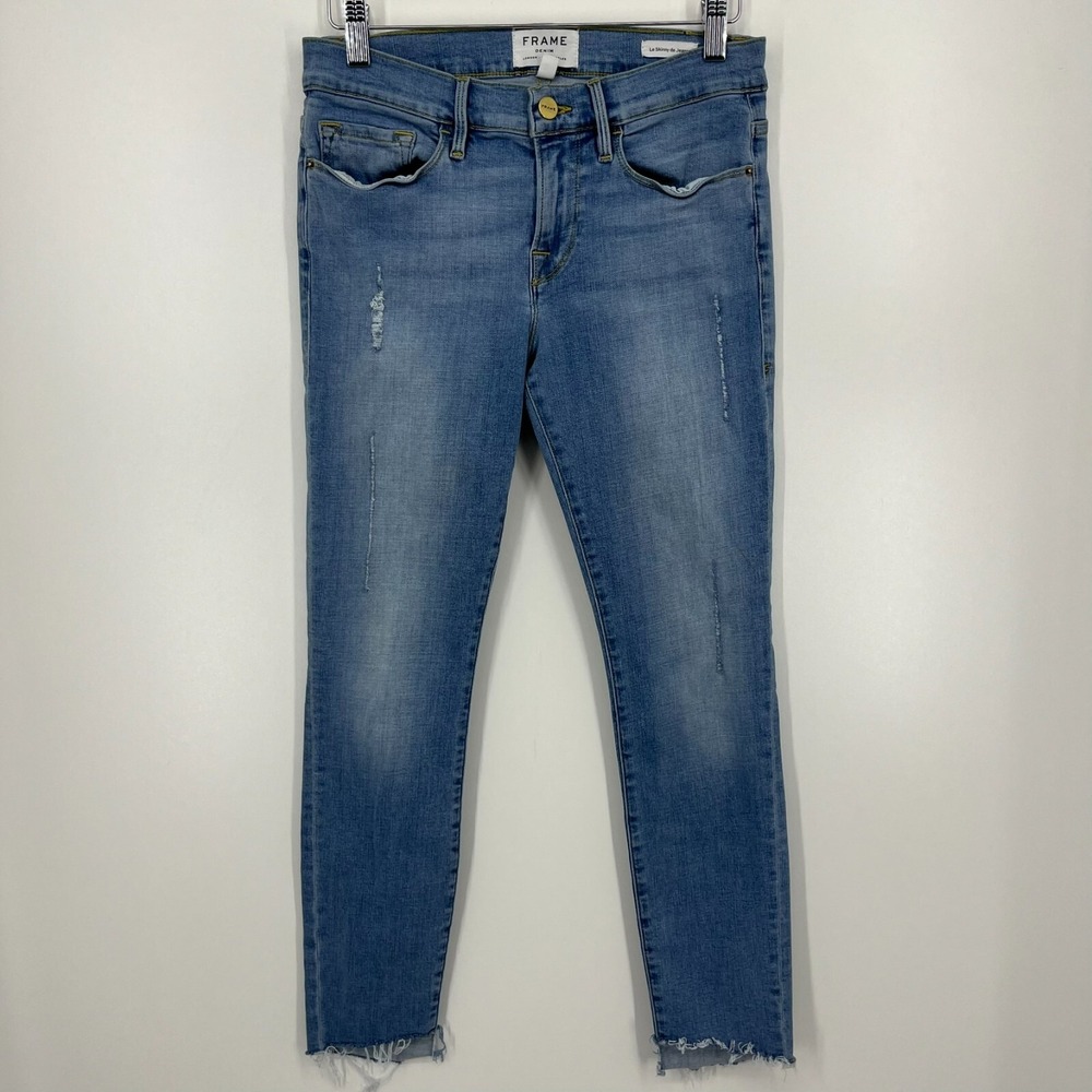Frame Denim Le Skinny de Jeanne Echo Park Distressed Jeans LSJ206 Blue Size 27
